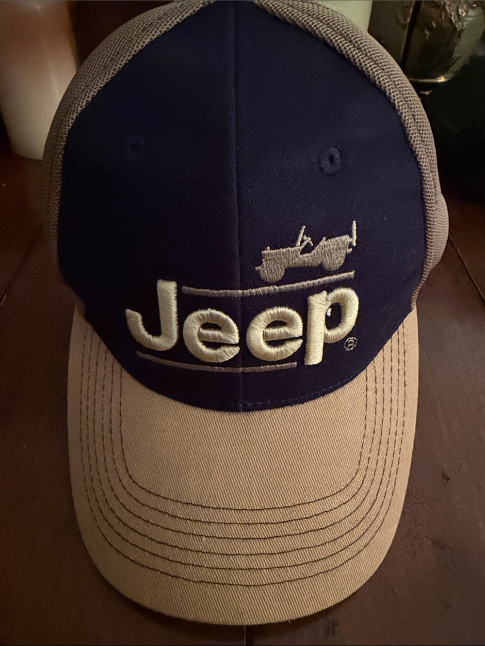 Jeep Navy and Khaki Embroidered Logo Trucker Hat